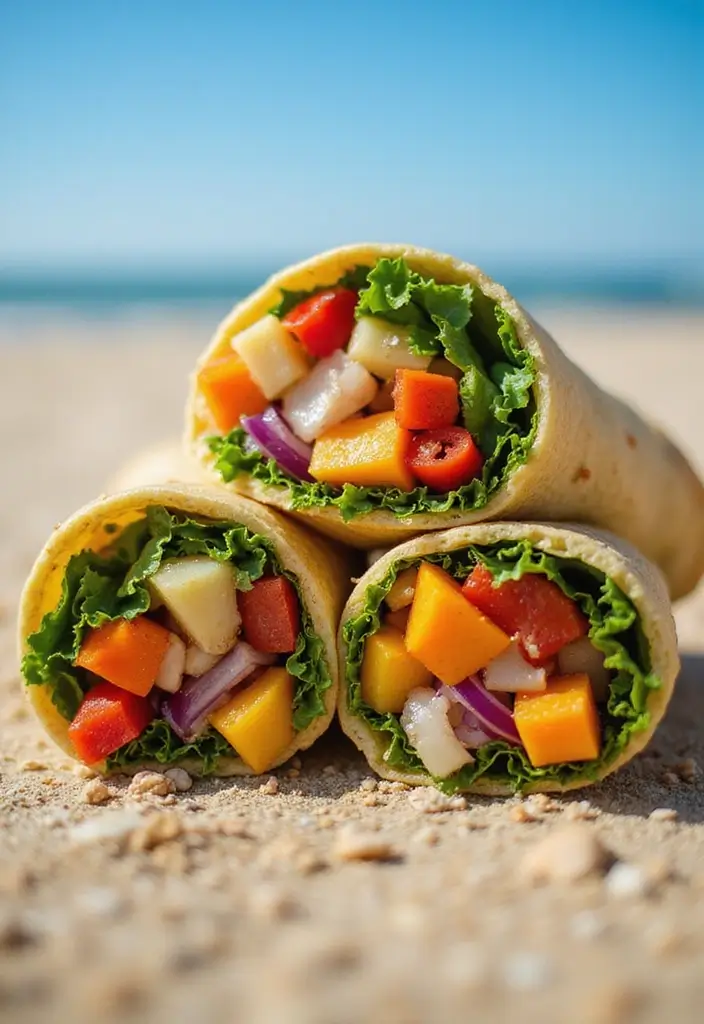 25 Easy Beach Picnic Food and Lunch Ideas Everyone Will Enjoy 1 25 Easy Beach Picnic Food and Lunch Ideas Everyone Will Enjoy - 1. Rainbow Veggie Wraps