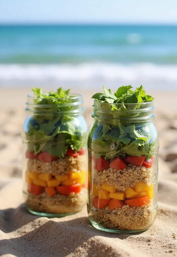 25 Easy Beach Picnic Food and Lunch Ideas Everyone Will Enjoy 6 25 Easy Beach Picnic Food and Lunch Ideas Everyone Will Enjoy - 2. Quinoa Salad Jars
