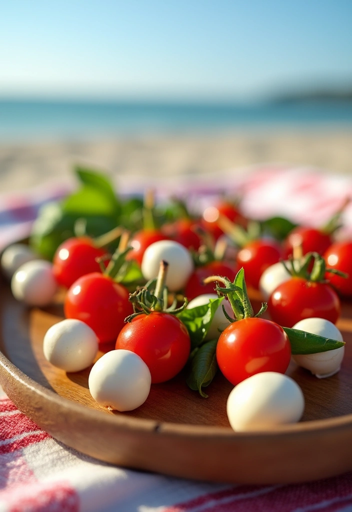 25 Easy Beach Picnic Food and Lunch Ideas Everyone Will Enjoy 35 25 Easy Beach Picnic Food and Lunch Ideas Everyone Will Enjoy - 7. Mini Caprese Skewers