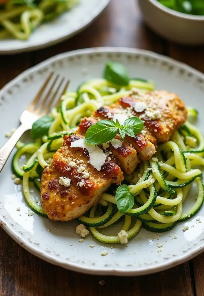 25 Easy High Protein Lunch Ideas for Muscle and Energy - 10. Zucchini Noodles with Pesto Chicken