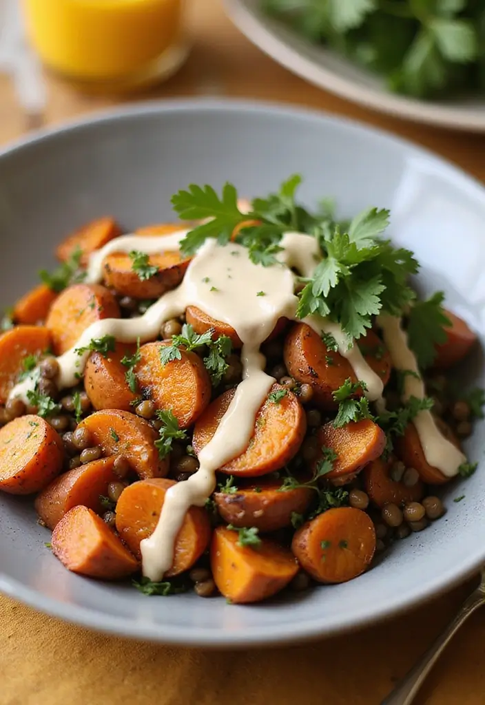 25 Easy High Protein Lunch Ideas for Muscle and Energy - 11. Lentil and Sweet Potato Bowl