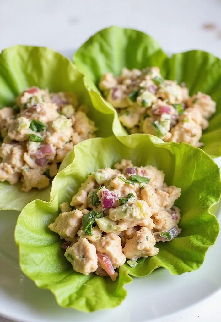 25 Easy High Protein Lunch Ideas for Muscle and Energy - 23. Chicken Salad Lettuce Wraps