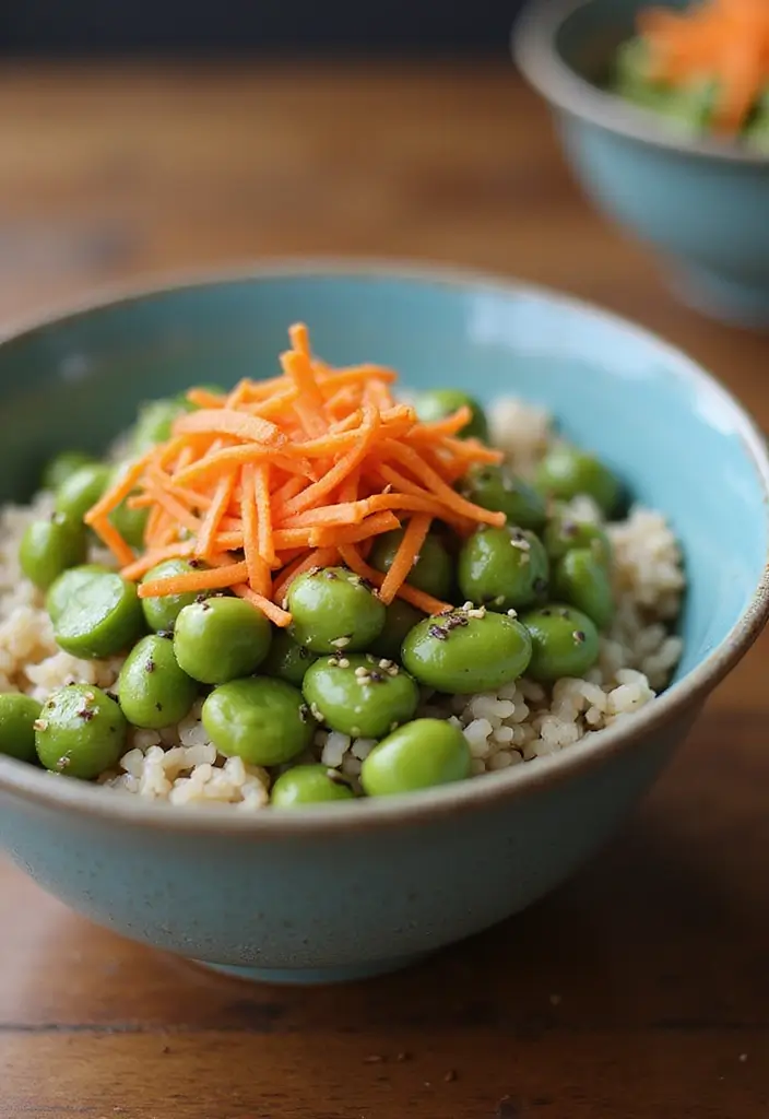 25 Easy High Protein Lunch Ideas for Muscle and Energy - 7. Edamame and Brown Rice Bowl