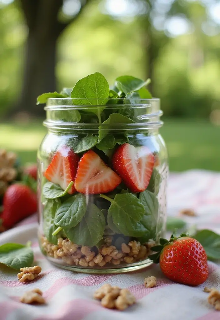 25 Ideas de Lunch para el Trabajo Fáciles y Saludables 8 25 Ideas de Lunch para el Trabajo Fáciles y Saludables - 2. Ensalada de Espinacas con Fresas y Nueces