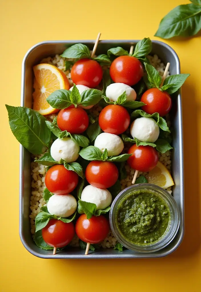 25 Lunch Box Ideas for Husband That Show You Care 22 25 Lunch Box Ideas for Husband That Show You Care - 4. Caprese Skewers with Pesto