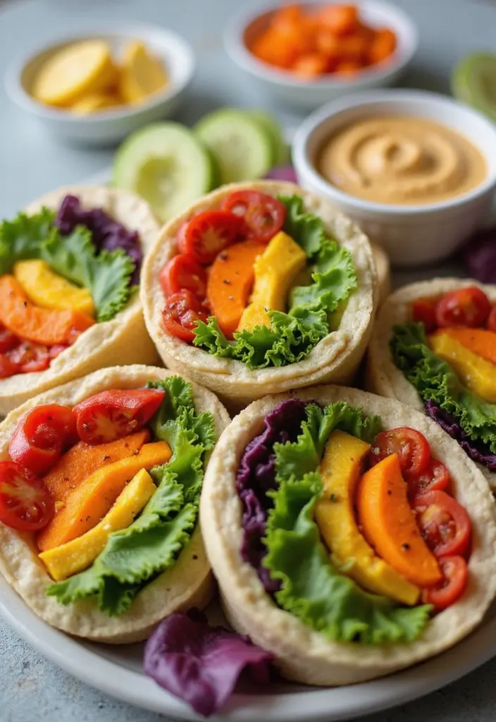 25 Lunch Ideas for a Crowd That Are Easy to Serve and Delicious - 1. Rainbow Veggie Wraps