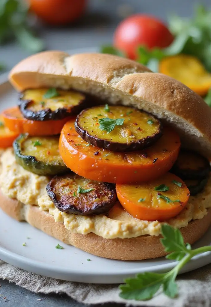 25 Lunch Sandwich Ideas for Work That Go Beyond the Basics 8 25 Lunch Sandwich Ideas for Work That Go Beyond the Basics - 2. Hummus and Roasted Vegetable Sandwich