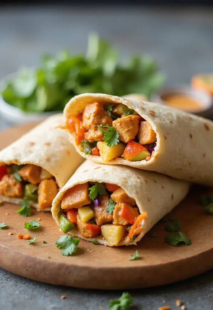 25 Packed Lunch Ideas for Work That Are Simple and Delicious 105 25 Packed Lunch Ideas for Work That Are Simple and Delicious - 17. Thai Peanut Chicken Wrap