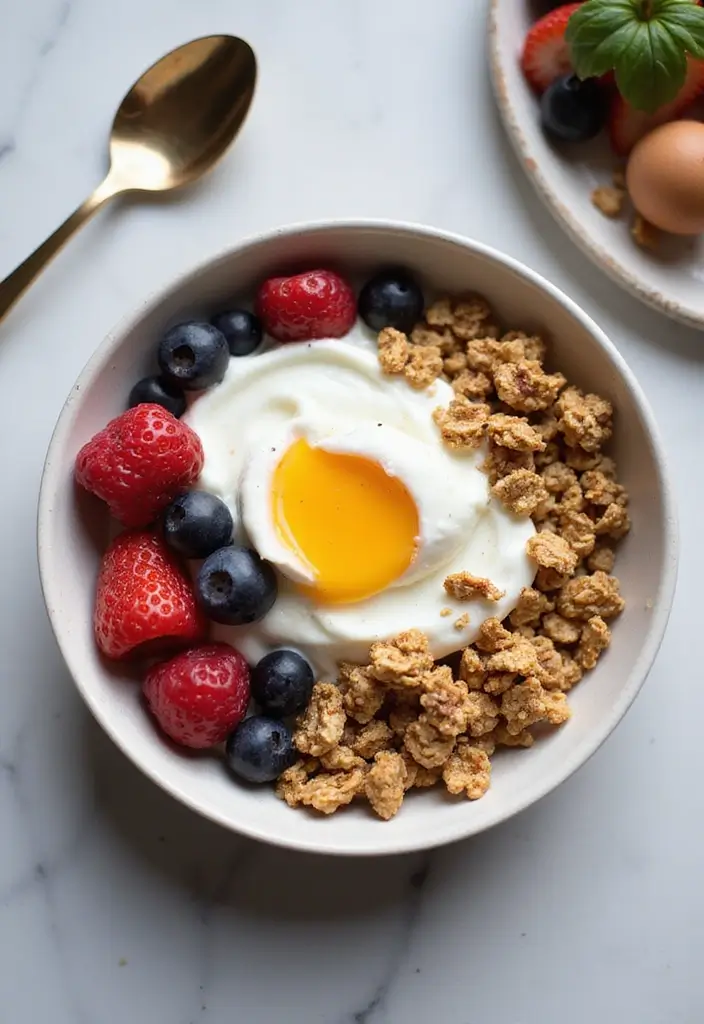26 Healthy Lunch Ideas with Eggs That Are Protein-Rich and Easy 46 26 Healthy Lunch Ideas with Eggs That Are Protein-Rich and Easy - 8. Greek Yogurt and Egg Breakfast Bowl