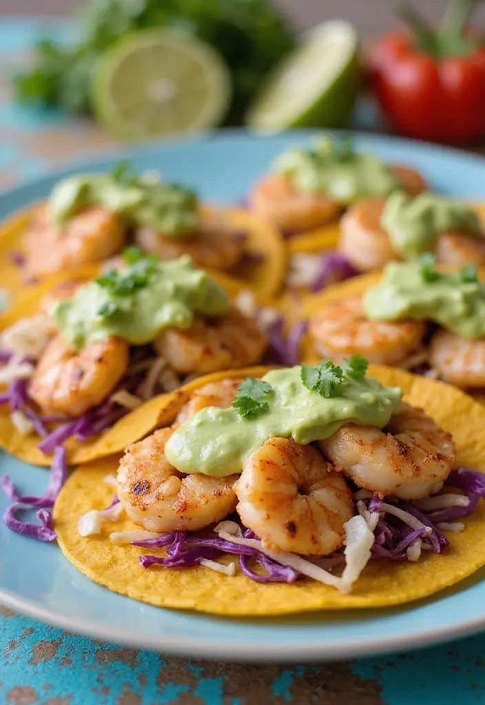 26 High Protein Lunch Box Ideas to Keep You Full Longer - 11. Shrimp Tacos with Avocado Cream