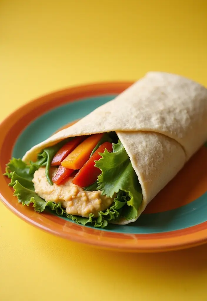 26 High Protein Lunch Box Ideas to Keep You Full Longer - 12. Veggie and Hummus Wrap