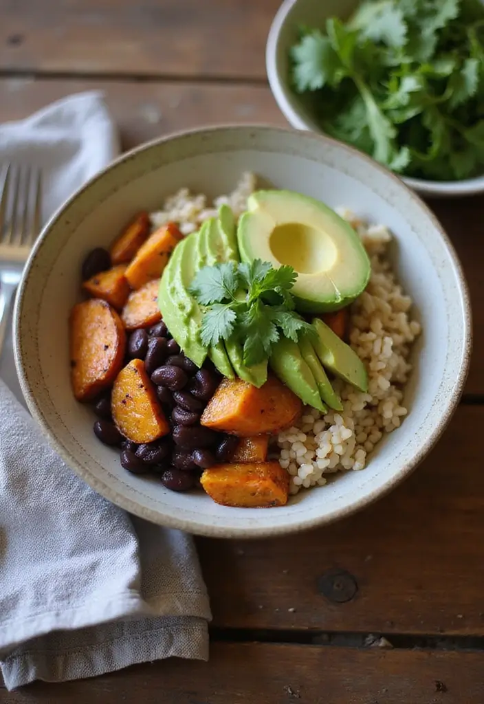 26 High Protein Lunch Box Ideas to Keep You Full Longer - 15. Sweet Potato and Black Bean Burrito Bowls
