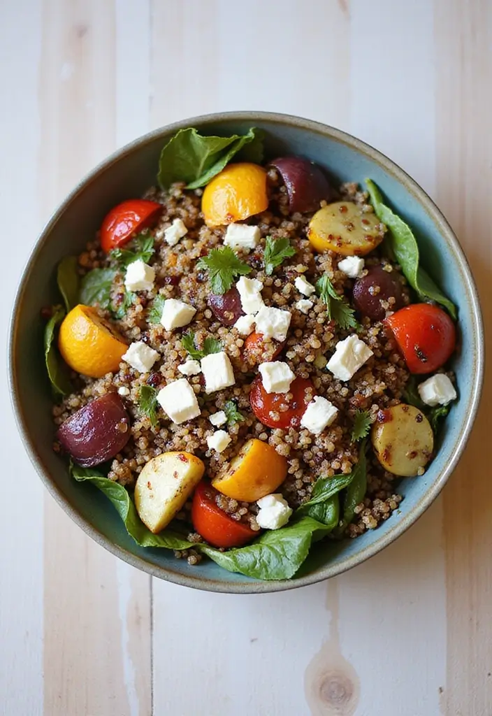 26 High Protein Lunch Box Ideas to Keep You Full Longer - 21. Quinoa and Roasted Vegetable Salad