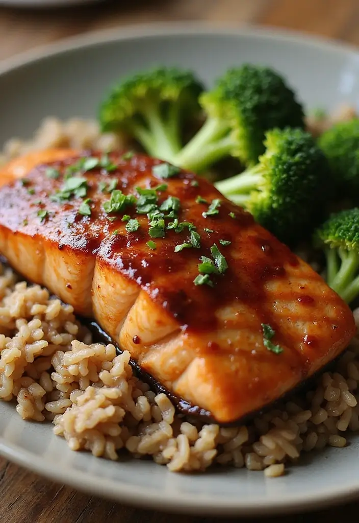 26 High Protein Lunch Box Ideas to Keep You Full Longer - 8. Teriyaki Salmon with Brown Rice