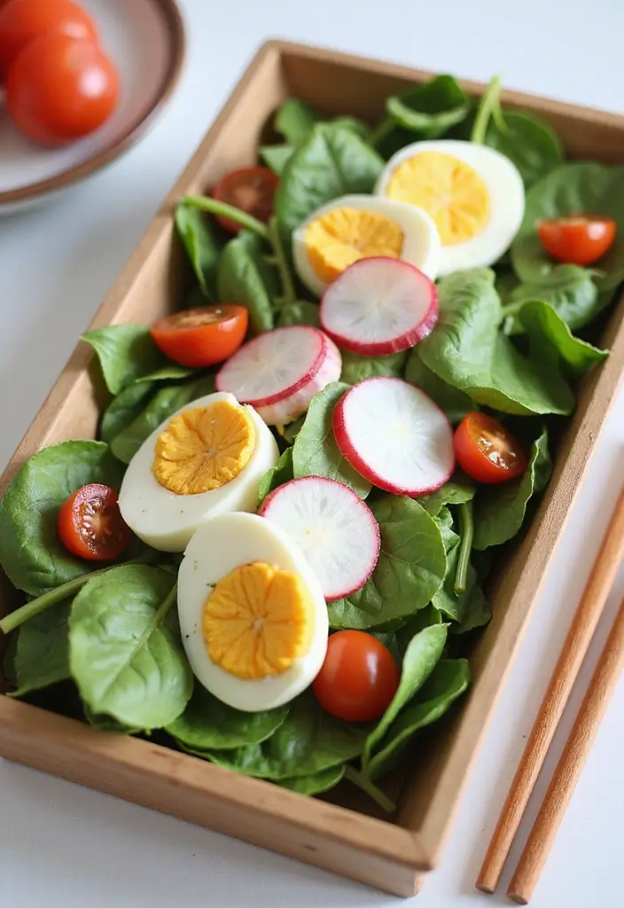 26 Japanese Bento Box Recipes and Lunch Ideas to Try This Week - 2. Spinach and Egg Salad Bento