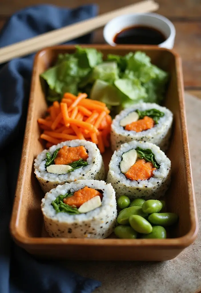 26 Japanese Bento Box Recipes and Lunch Ideas to Try This Week - 4. Veggie Sushi Rolls Bento
