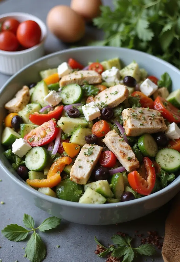 26 Low Carb Lunch Ideas for Work That Taste Delicious and Keep You Full 15 26 Low Carb Lunch Ideas for Work That Taste Delicious and Keep You Full - 3. Greek Salad with Grilled Chicken
