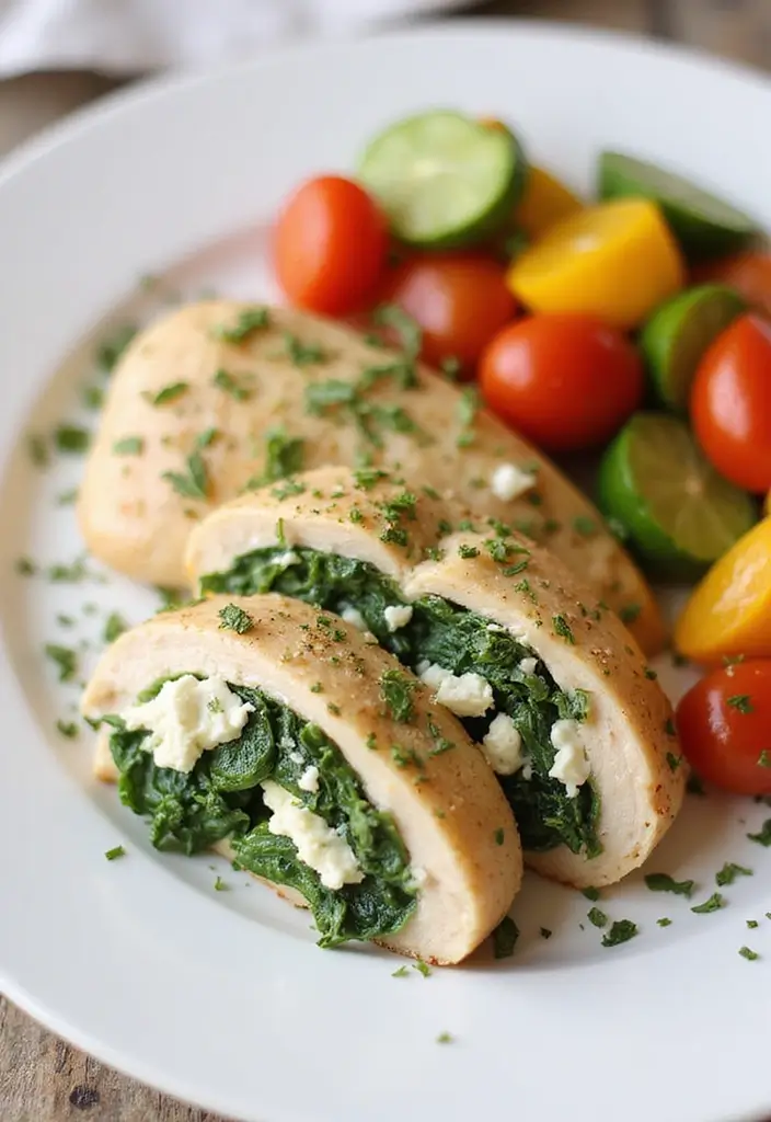 27 Healthy Hot Lunch Ideas for Work That Are Warm and Satisfying 6 27 Healthy Hot Lunch Ideas for Work That Are Warm and Satisfying - 2. Spinach and Feta Stuffed Chicken