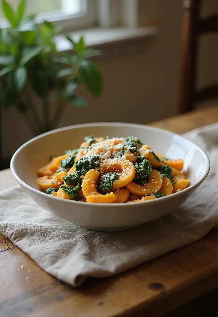 27 Healthy Hot Lunch Ideas for Work That Are Warm and Satisfying 130 27 Healthy Hot Lunch Ideas for Work That Are Warm and Satisfying - 20. Pumpkin and Spinach Pasta