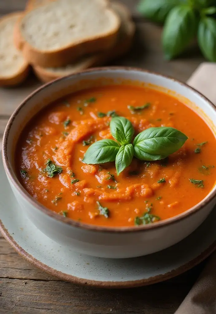 27 Healthy Hot Lunch Ideas for Work That Are Warm and Satisfying 55 27 Healthy Hot Lunch Ideas for Work That Are Warm and Satisfying - 9. Tomato Basil Soup