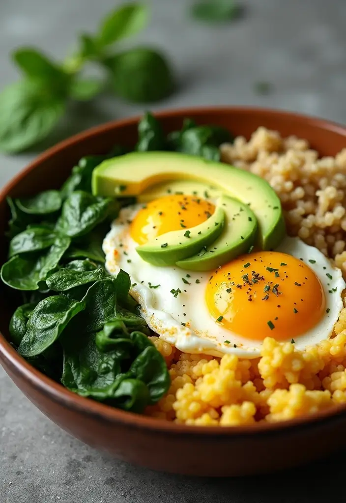 27 High Protein Gluten Free Lunch Ideas for Energy and Strength 20 27 High Protein Gluten Free Lunch Ideas for Energy and Strength - 4. Egg and Spinach Breakfast Bowl