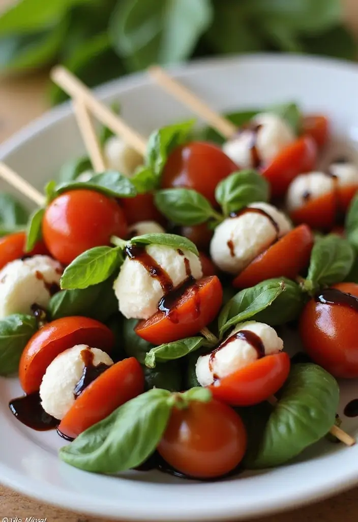 27 Lunch Ideas for Entertaining Friends That Feel Effortless 8 27 Lunch Ideas for Entertaining Friends That Feel Effortless - 2. Caprese Skewers