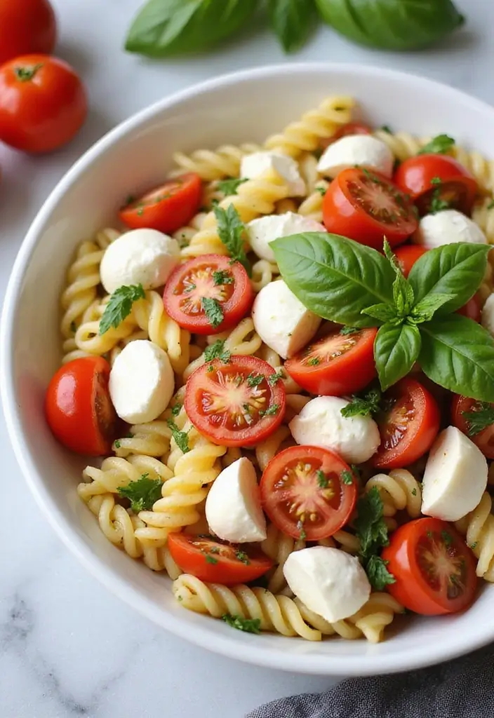 27 Work Lunch Ideas for Men That Are Filling and Protein-Packed - 10. Caprese Pasta Salad
