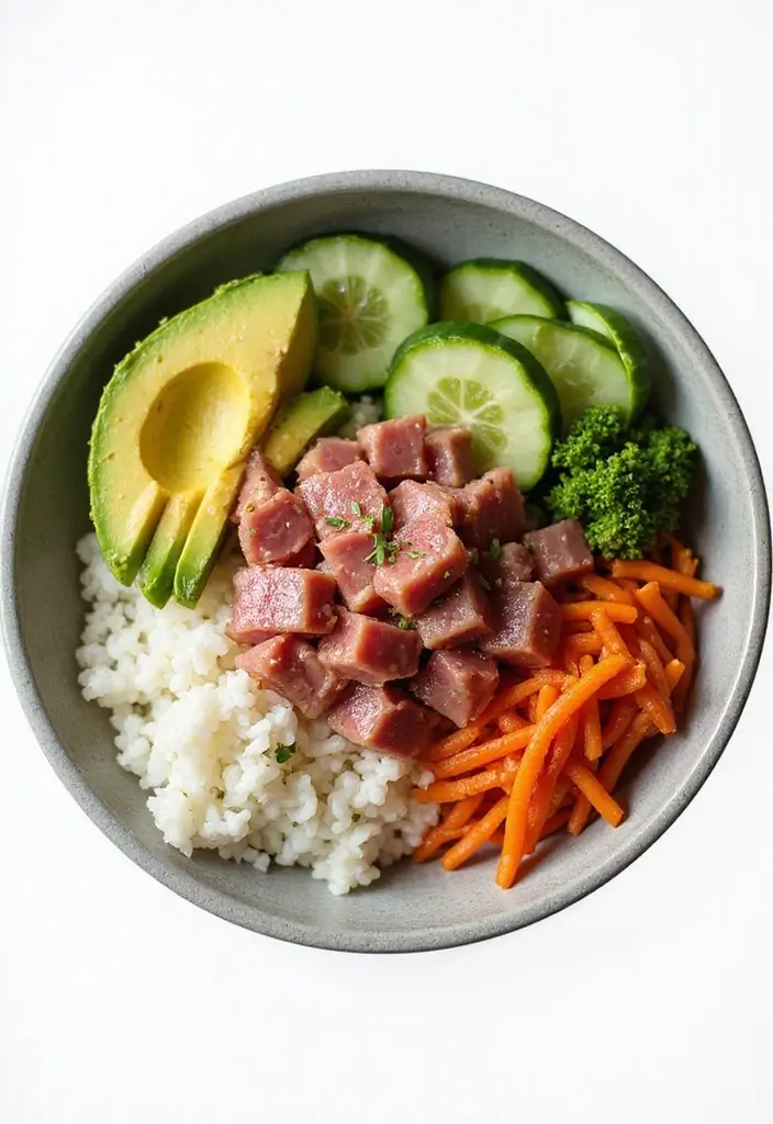 27 Work Lunch Ideas for Men That Are Filling and Protein-Packed - 11. Spicy Tuna Poke Bowl