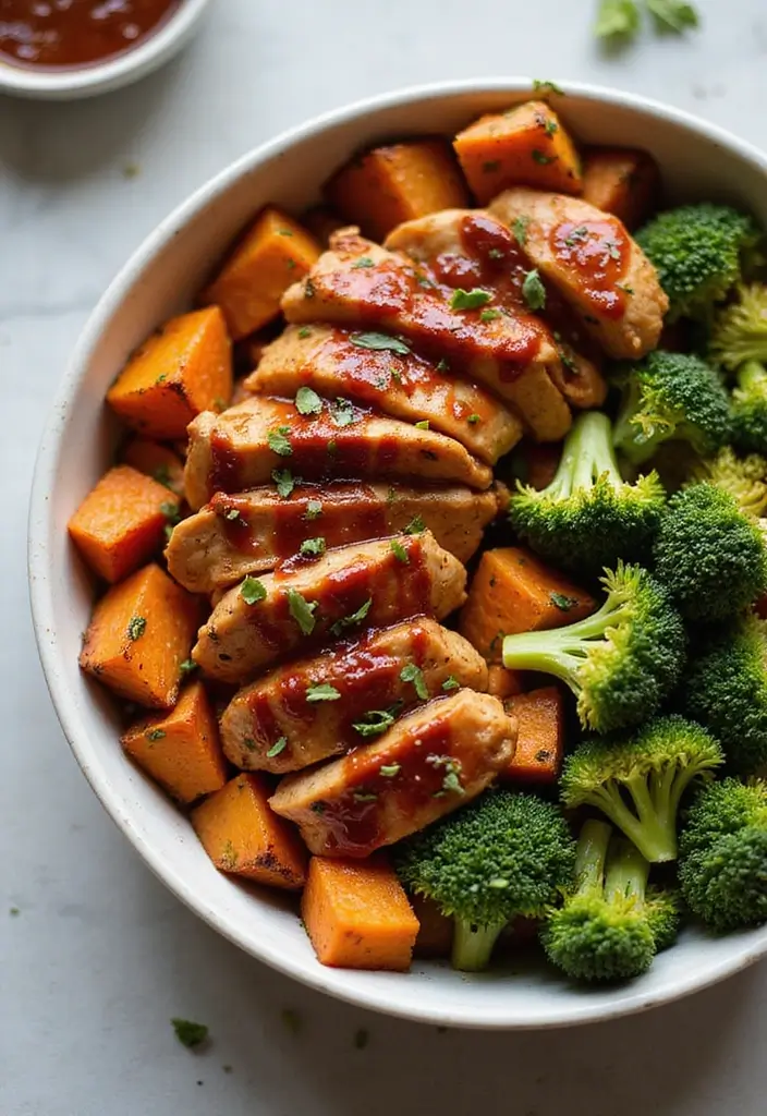 27 Work Lunch Ideas for Men That Are Filling and Protein-Packed - 14. BBQ Chicken and Sweet Potato Bowl