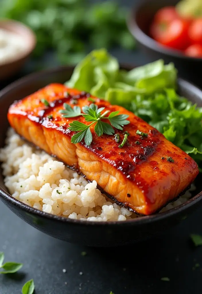 27 Work Lunch Ideas for Men That Are Filling and Protein-Packed - 26. Teriyaki Salmon Rice Bowl