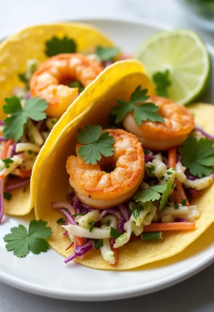 27 Work Lunch Ideas for Men That Are Filling and Protein-Packed - 7. Shrimp Tacos with Cilantro Lime Slaw