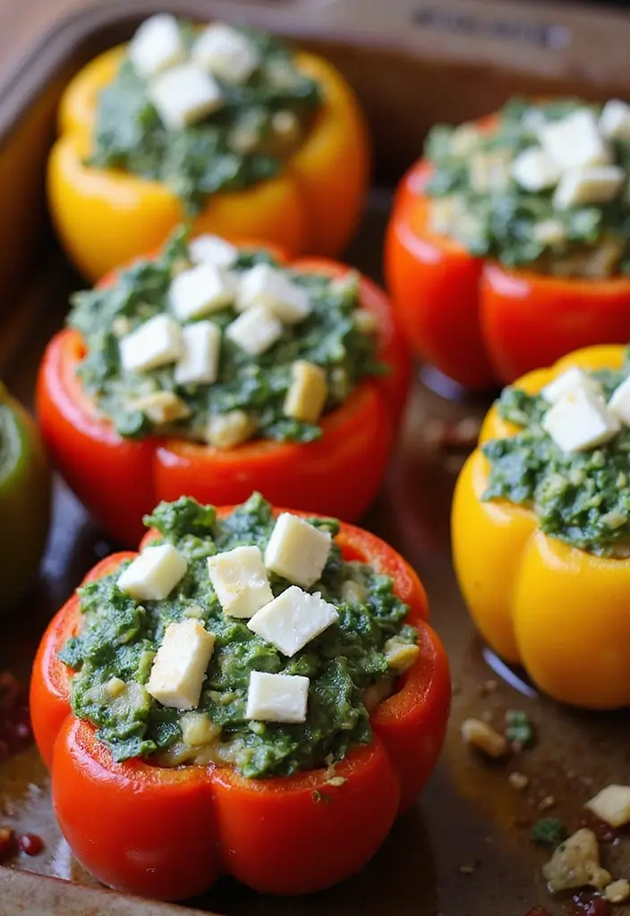 28 Easy and Healthy Lunch Ideas for Work You Can Pack in Minutes - 13. Spinach and Feta Stuffed Peppers