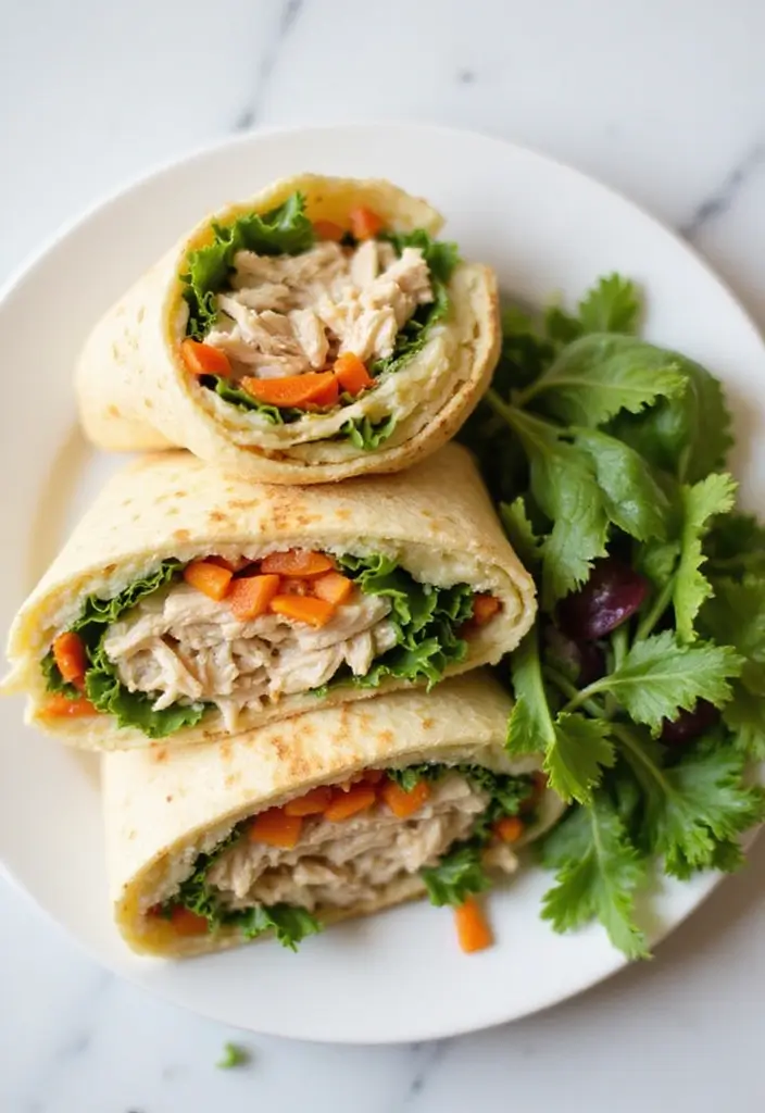28 Easy and Healthy Lunch Ideas for Work You Can Pack in Minutes - 18. Shredded Chicken and Veggie Wraps