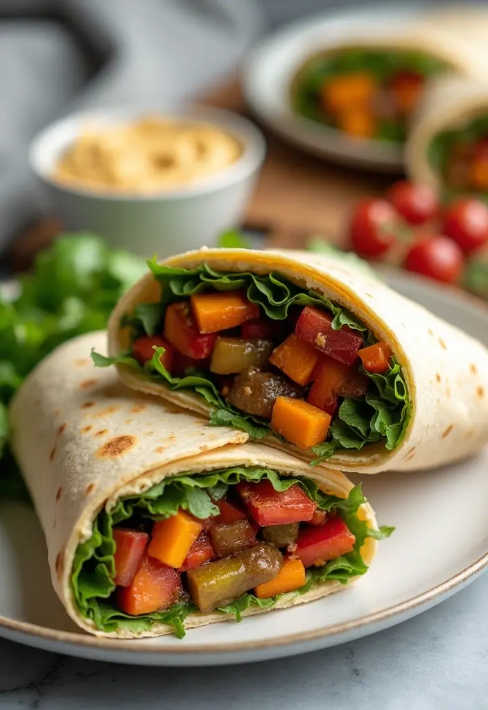 29 Healthy Low Carb Lunch Ideas You’ll Want Every Day 82 29 Healthy Low Carb Lunch Ideas You’ll Want Every Day - 14. Roasted Vegetable and Hummus Wrap