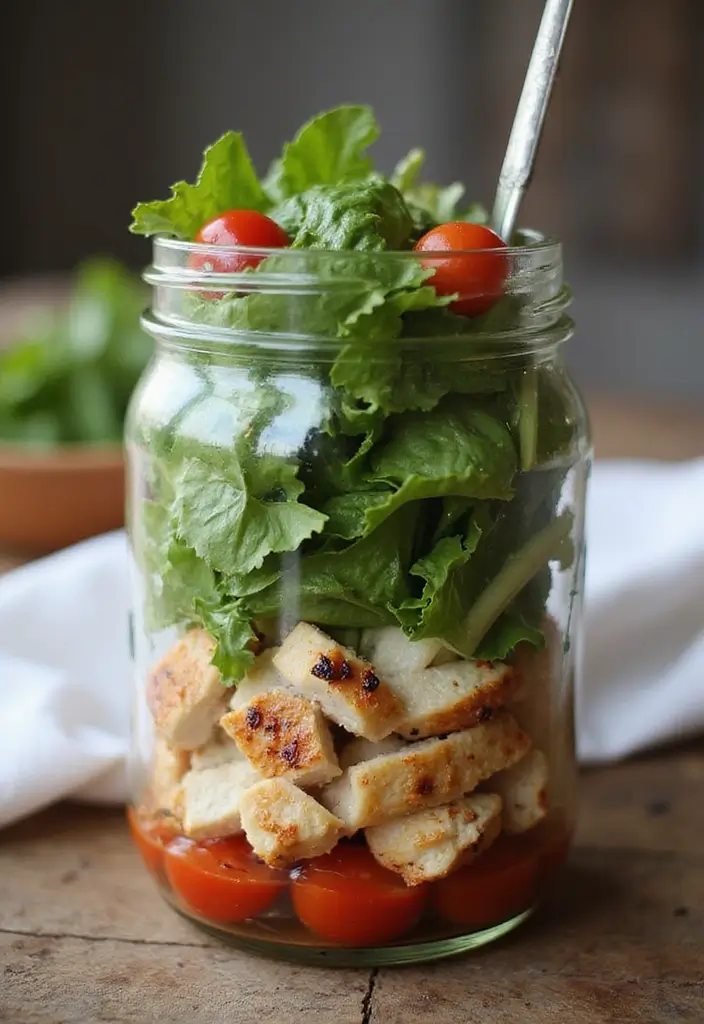 30+ Box Lunch Ideas for Adults That Are Tasty and Practical 56 30+ Box Lunch Ideas for Adults That Are Tasty and Practical - 10. Chicken Caesar Salad Jar