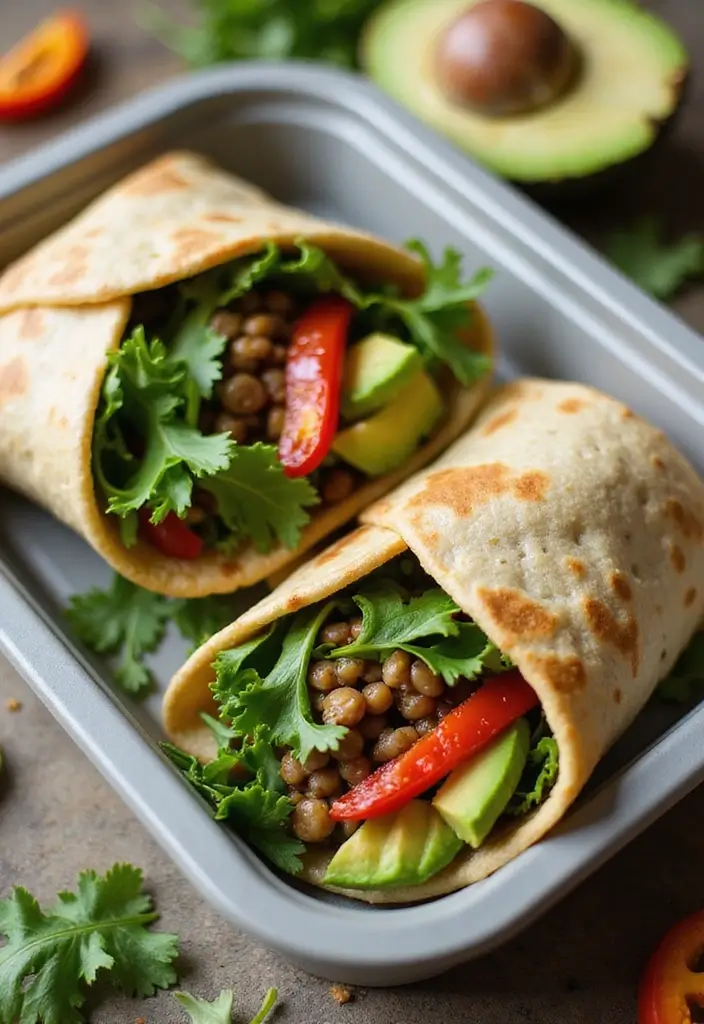 30+ Box Lunch Ideas for Adults That Are Tasty and Practical 91 30+ Box Lunch Ideas for Adults That Are Tasty and Practical - 15. Lentil & Roasted Red Pepper Wrap