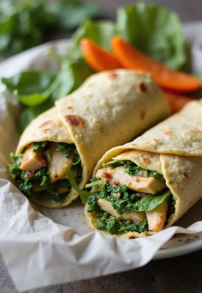 30+ Box Lunch Ideas for Adults That Are Tasty and Practical 136 30+ Box Lunch Ideas for Adults That Are Tasty and Practical - 22. Pesto Chicken & Spinach Wrap