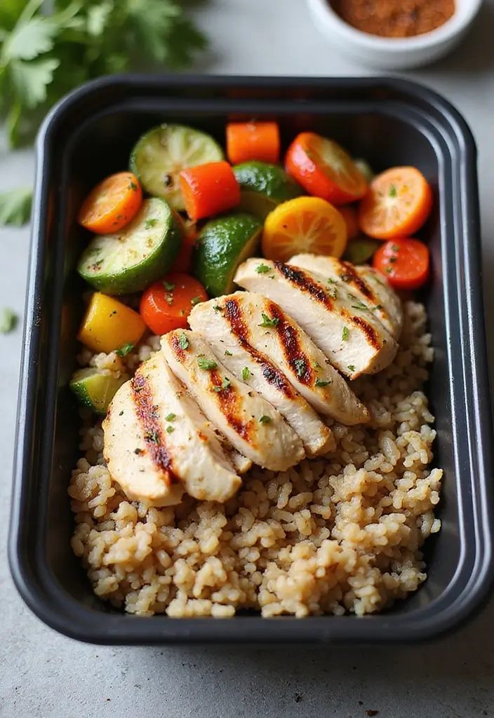 30+ Box Lunch Ideas for Adults That Are Tasty and Practical 11 30+ Box Lunch Ideas for Adults That Are Tasty and Practical - 3. Grilled Chicken & Veggie Bowl