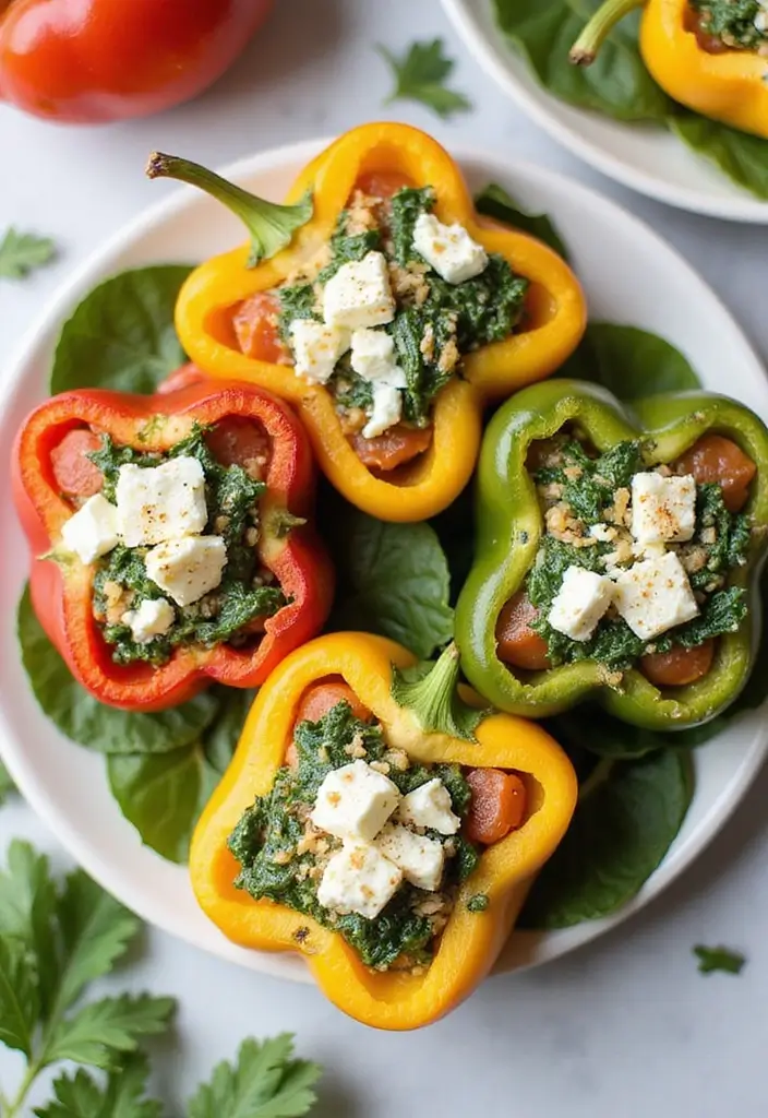 30+ Box Lunch Ideas for Adults That Are Tasty and Practical 28 30+ Box Lunch Ideas for Adults That Are Tasty and Practical - 6. Spinach & Feta Stuffed Peppers