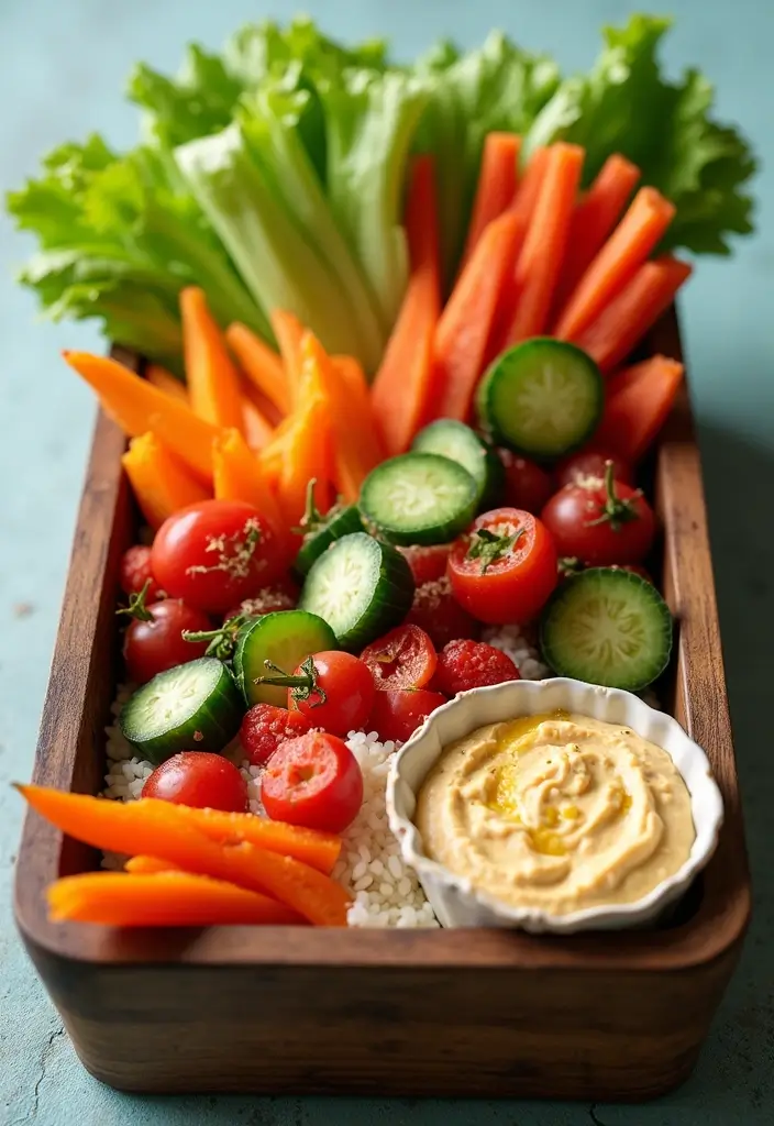 30+ Fun Lunch Ideas for Kids That Turn Mealtime into Playtime 170 30+ Fun Lunch Ideas for Kids That Turn Mealtime into Playtime - 26. Veggie & Hummus Bento
