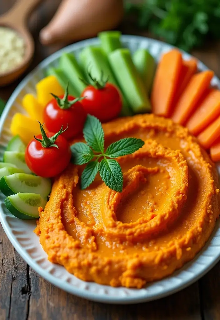 30+ Healthy Back to School Lunch Ideas for Kids of All Ages - 18. Sweet Potato Hummus with Veggies