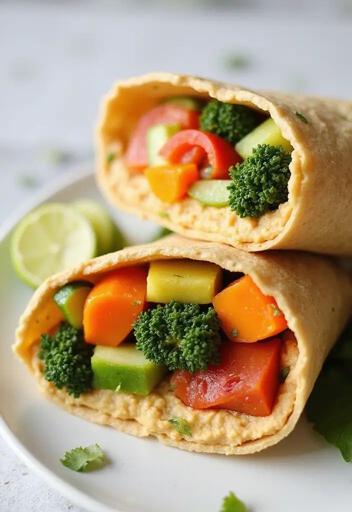 30+ Healthy Lunch Ideas for Adults to Stay Energized Through the Day - 2. Hummus & Veggie Wrap