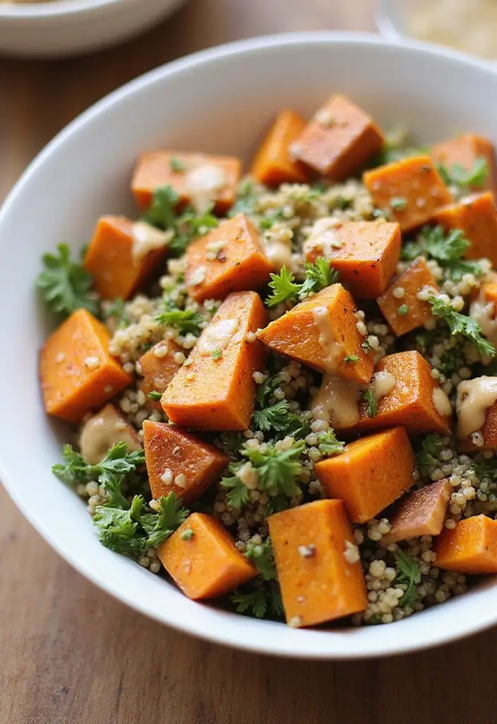 30+ Healthy Meal Ideas for Breakfast, Lunch and Dinner to Keep You Energized All Day 151 30+ Healthy Meal Ideas for Breakfast, Lunch and Dinner to Keep You Energized All Day - 25. Spiced Sweet Potato and Quinoa Bowl
