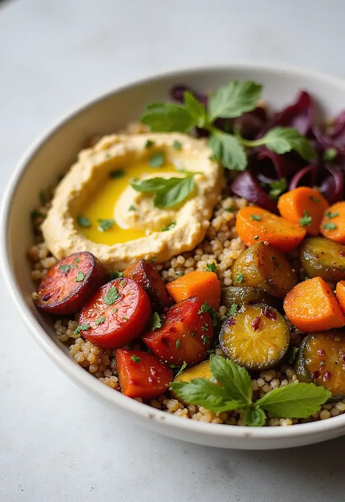 30+ Lunch Under 400 Calories Meal Ideas for Light and Healthy Eating 140 30+ Lunch Under 400 Calories Meal Ideas for Light and Healthy Eating - 22. Roasted Vegetable & Hummus Bowls