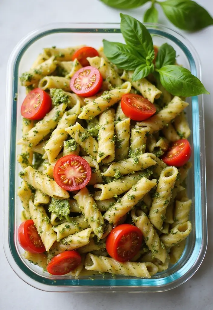 30+ Meal Prep Lunch Ideas to Bring to Work and Save Time 66 30+ Meal Prep Lunch Ideas to Bring to Work and Save Time - 12. Pesto Pasta Salad
