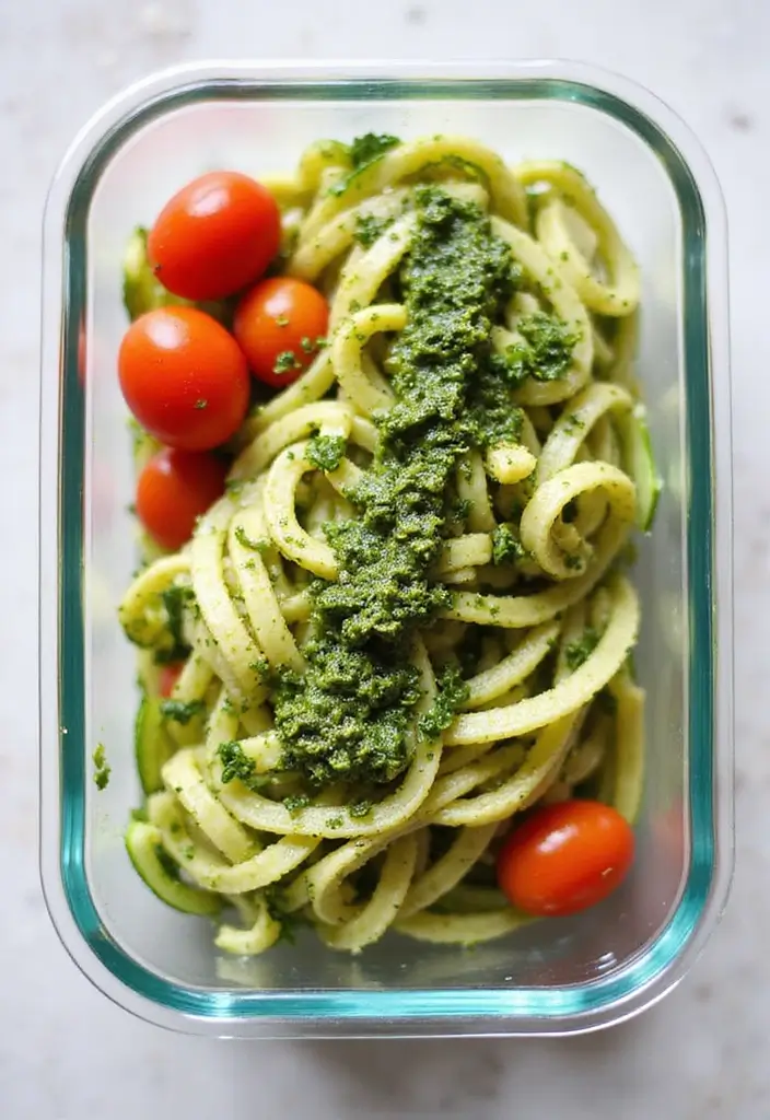 30+ Meal Prep Lunch Ideas to Bring to Work and Save Time 116 30+ Meal Prep Lunch Ideas to Bring to Work and Save Time - 20. Zucchini Noodles with Pesto